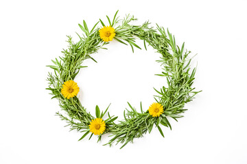 Sticker - Floral Circle with Yellow Flowers and Green Leaves