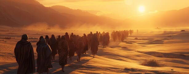 Wall Mural - Exodus of the bible, Moses crossing the desert with the Israelites,