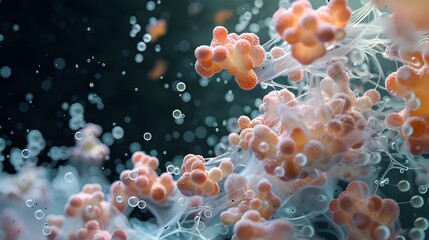 Close-up of vibrant coral polyps underwater, exhibiting the rich biodiversity of coral reefs and the delicate ecosystem they support.

