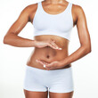 © Chanelle2000/peopleimages.com - Stomach, underwear and woman with digestion in studio for anatomy, natural diet or healthy lifestyle on white background. Body, slim and hands of model with frame for detox, lose weight or nutrition