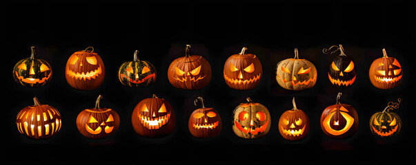 Wall Mural - Set of Halloween scary pumpkins cut. Spooky creepy pumpkins cut