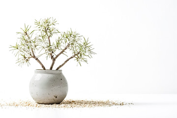 Wall Mural - Small potted plant on white background