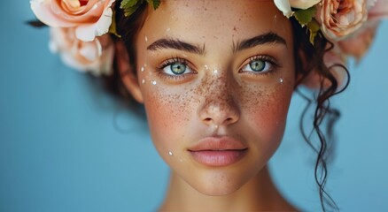 Canvas Print - Woman With Flower Crown and Freckles