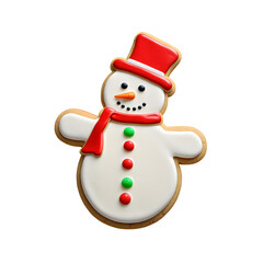 Snowman Xmas Cookie with Red Hat and Scarf. Christmas Icing Decorated Cookie