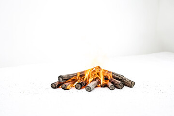 Wall Mural - Small Bonfire on White Background