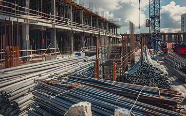 Wall Mural - Construction site with materials outdoor for tower building