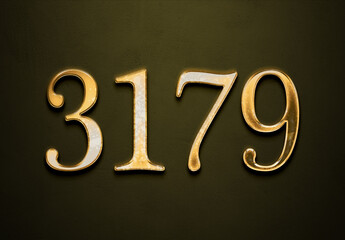 Wall Mural - Old gold effect of 3179 number with 3D glossy style Mockup.