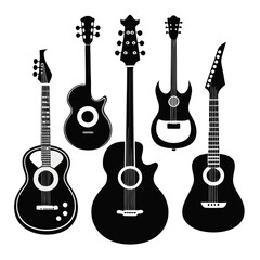 five different guitar silhouettes is displayed