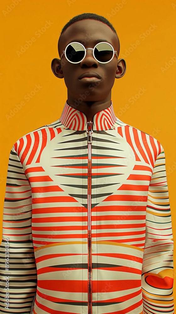 Young black african american male model is posing in a stylish orange ...
