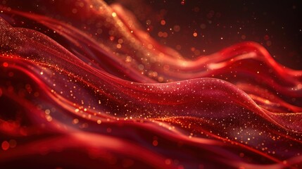 Wall Mural - Luxurious pop art background in vibrant red with smooth, flowing curves and elegant golden lines