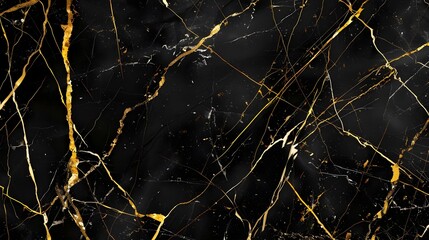 Sticker - Black marble texture background with golden veins