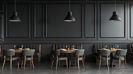 Wall Mural - Modern interior of restaurant with dark gray walls