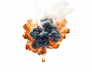 Sticker - fire explosion and cloud of smoke in isolated white background