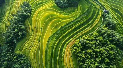 Wall Mural - Top view aerial shot of fresh green and yellow landscape