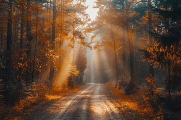 Sticker - Sunbeams Through Autumn Forest