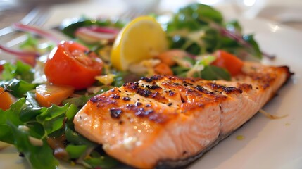 Restaurant food with fresh ingredients on the grill