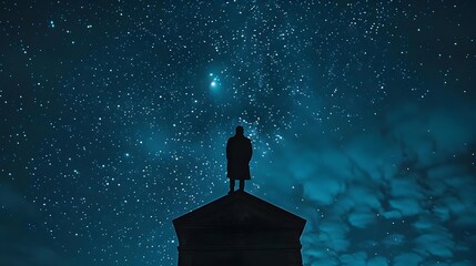 Wall Mural - Silhouette of a man standing on top of a building