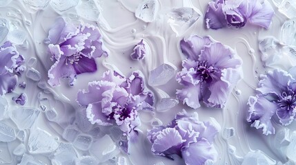 Wall Mural - Background of frozen purple flowers in milk