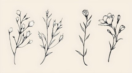 floral branch and minimalist flowers for logo design