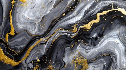 Wall Mural - Marble ink paper texture in black, grey, and gold