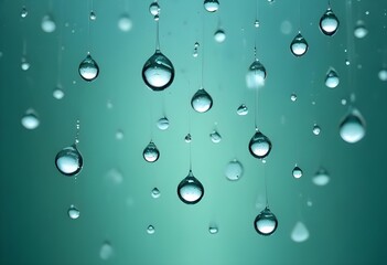 Water round droplets , macro on a light neutral mettallic shiny slab surface against a blurred background