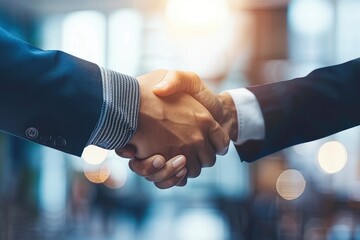 Wall Mural - Businessmen making handshake with partner, greeting, dealing, merger and acquisition, business cooperation concept, joint venture, copy space for business, finance and investment - generative ai