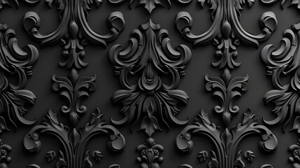 Sticker - Black Rococo Pattern Background