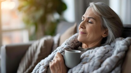 Close-up of a dreaming middle-aged woman sitting