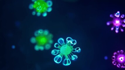 Leinwandbilder - Multiple colorful viruses float against a dark background.