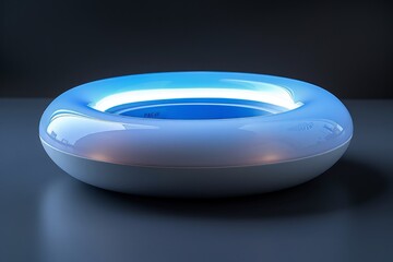 Leinwandbilder - Futuristic round object with a blue glow, embodying sleek and modern design, perfect for cutting-edge technology applications, showcasing innovation and minimalist aesthetic in digital devices