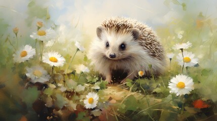 Wall Mural - A cute little hedgehog in the grass