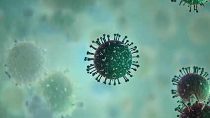 Fototapete - A close-up image of several virus particles, showcasing their spherical shapes and spiky structures.