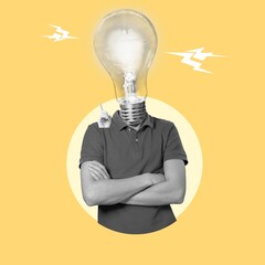 Inspiration, idea concept, person with light bulb on head