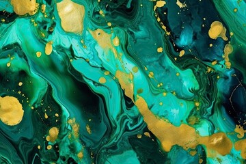 Background green gold abstract texture marble pattern liquid ink paint.