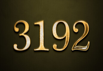 Wall Mural - Old gold effect of 3192 number with 3D glossy style Mockup.