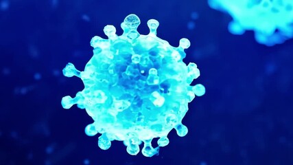 Aufkleber - A 3D render of a coronavirus, with a blue, purple, and green glow, on a dark background.