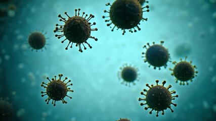 Leinwandbilder - Multiple viruses are seen floating in a blue background in this microscopic image.