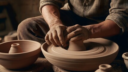 Illustration of a potter shaping clay on a potter's wheel

