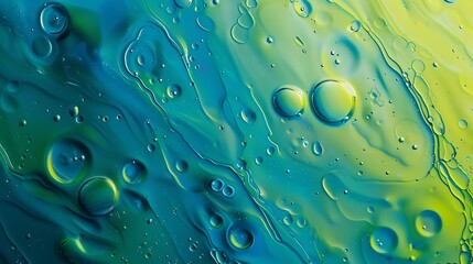 Abstract blue and green colorful background with oil on water surface Oil drops in water abstract psychedelic abstract image : Generative AI