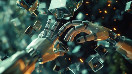 Poster - Ai technology Machine learning Chatbot Hands of robot and human Data exchange on abstract cube network connection Deep learning Innovative Business and artificial intelligence technolo : Generative AI