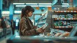 © The Little Hut - Female supermarket customer paying for goods at the checkout : Generative AI