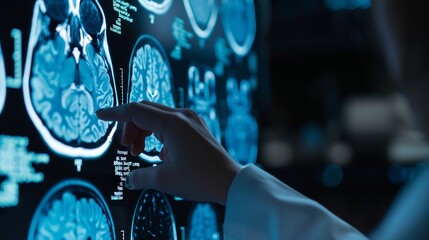 Poster - Doctor checking brain testing result with innovative medical technology diagnose and examine patient brain with intelligence software AI Medical healthcare and digital science in futur : Generative AI