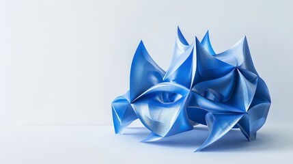Poster - Blue 3D printed abstract geometrical shape on the white background : Generative AI