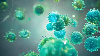 Aufkleber - A single cell, surrounded by smaller bubbles, has green and blue structures inside.