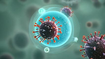 Aufkleber - A microscopic illustration depicting a Coronavirus surrounded by smaller cells.