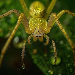 Sticker - Macro Photography of a Green Spider with Spiky Legs and Eyes