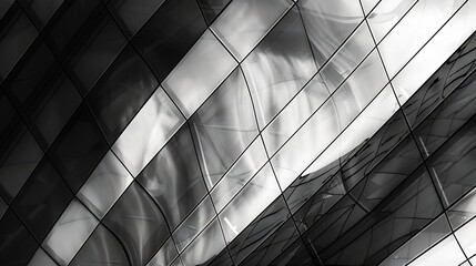 Poster - Modern architecture Abstract pattern of shadows and light on curved diagonal lines of contemporary facadeFragment of the facade of glass building : Generative AI