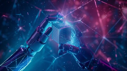 Poster - Ai technology Machine learning Chatbot Hands of robot and human Data exchange on abstract cube network connection Deep learning Innovative Business and artificial intelligence technolo : Generative AI