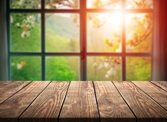 Poster - blurred window with empty table top