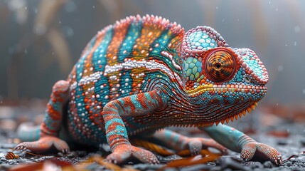 Wall Mural - Vibrant Chameleon on Ground Illustration